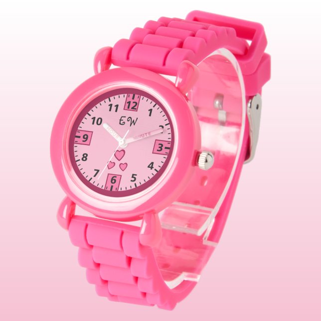 Add initials hearts pink kids watch (Creator Uploaded)