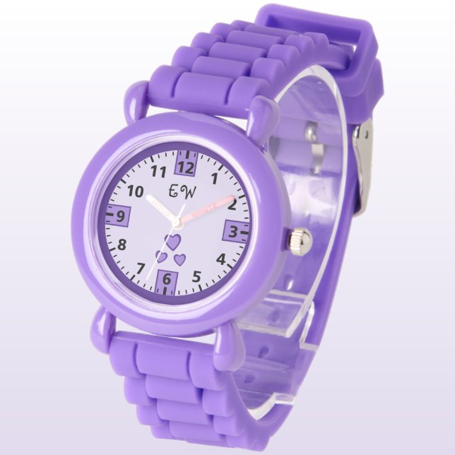 Add initials hearts purple kids watch (Creator Uploaded)