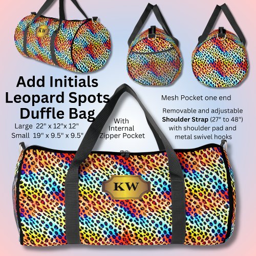 Add Initials Multicolor Leopard Spots Duffle Bag