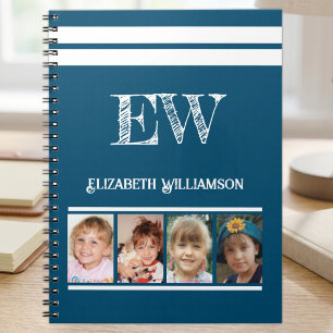 Add initials name 4 photos blue white notebook