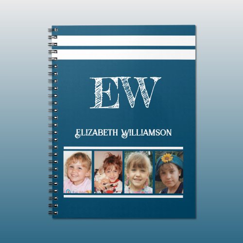 Add initials name 4 photos blue white notebook