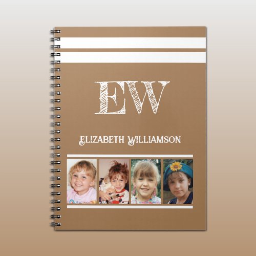 Add initials name 4 photos brown white notebook