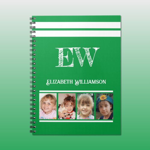 Add initials name 4 photos green white notebook