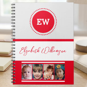 Add initials name 4 photos grey red notebook
