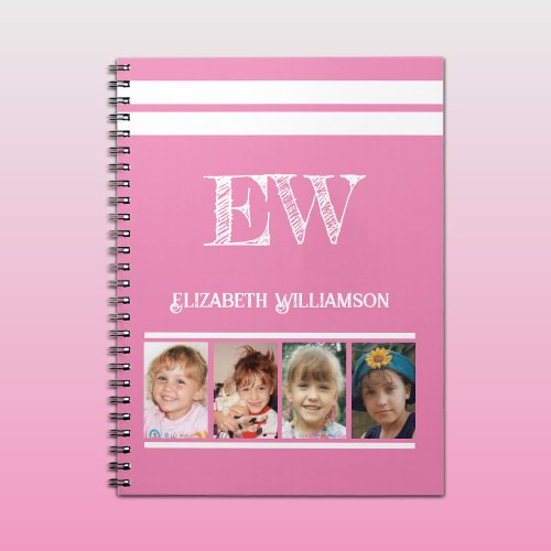 Add initials name 4 photos pink white notebook