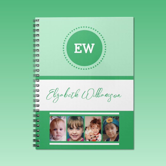 Add initials name 4 photos white green notebook (Creator Uploaded)