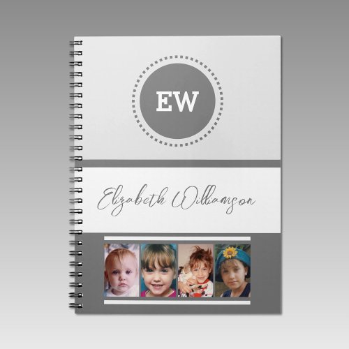 Add initials name 4 photos white grey notebook