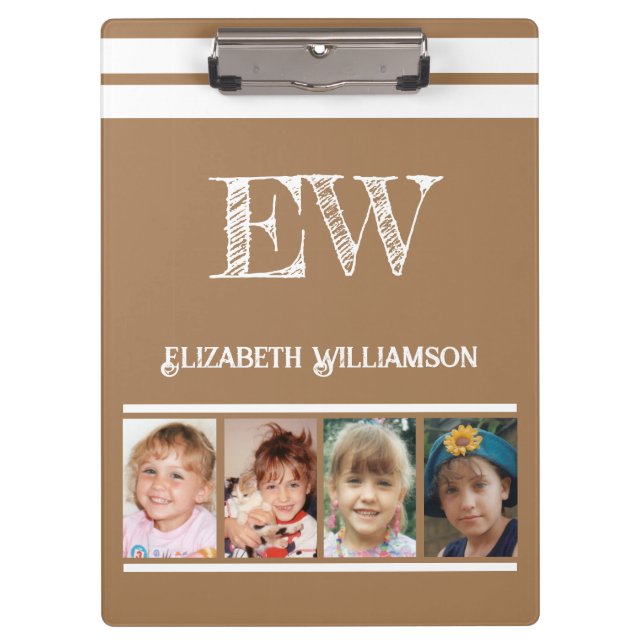 Add initials name 8 photos brown white clipboard (Front)