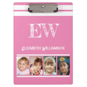 Add initials name 8 photos pink white clipboard