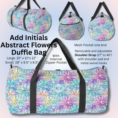 Add Initials Pastel Abstract Flowers Duffle Bag