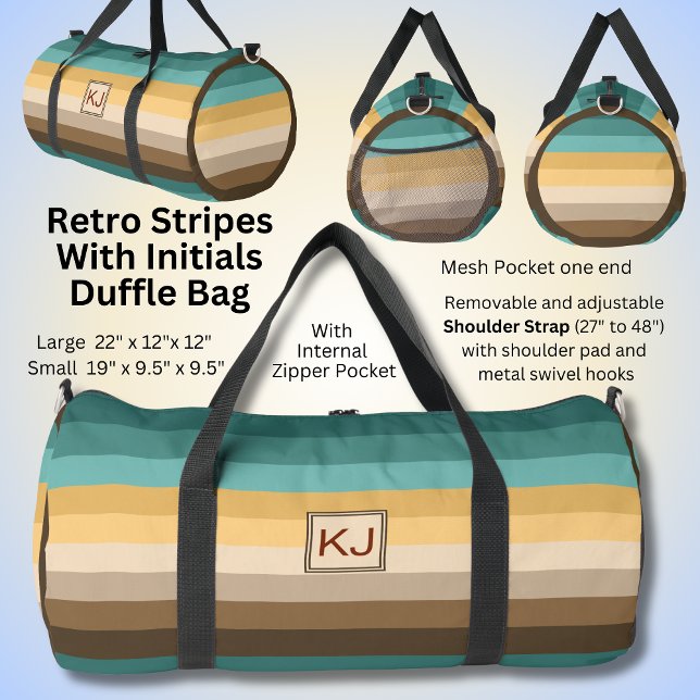 Add Initials, Retro Stripes Green Brown Cream Duffle Bag (Creator Uploaded)