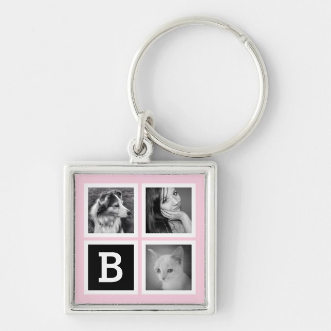 Add Instagram Photos Pastel Pink Monogram Keychain (Front)