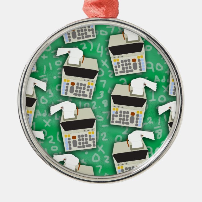 Add It Up Adding Machine Pattern Metal Ornament (Front)