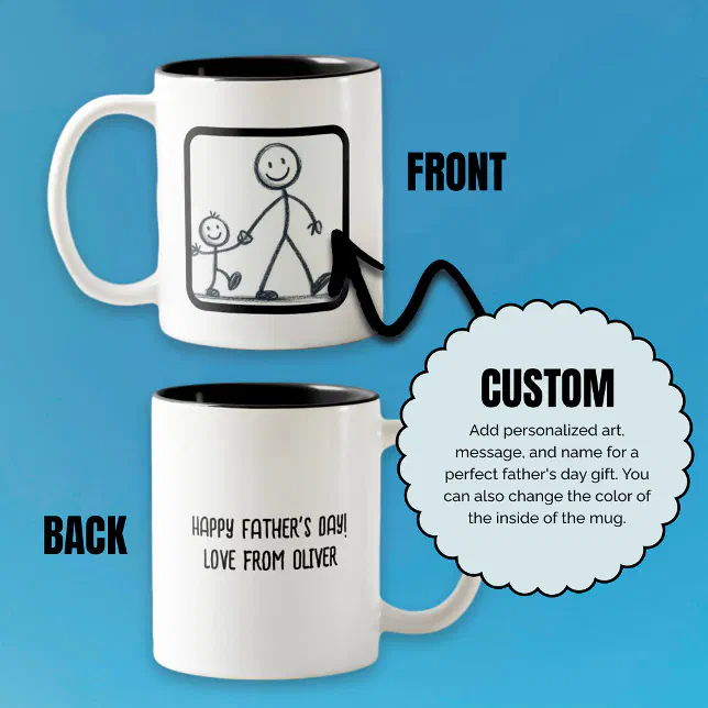 Add Kids Artwork Fathers Day Personalized Two-Tone Coffee Mug