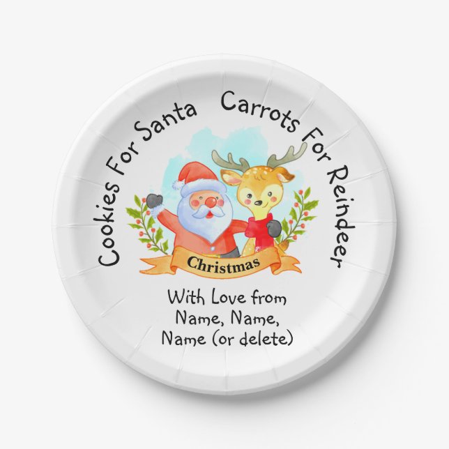 Add Kids Names - Cookies for Santa 7" Paper Plates (Front)