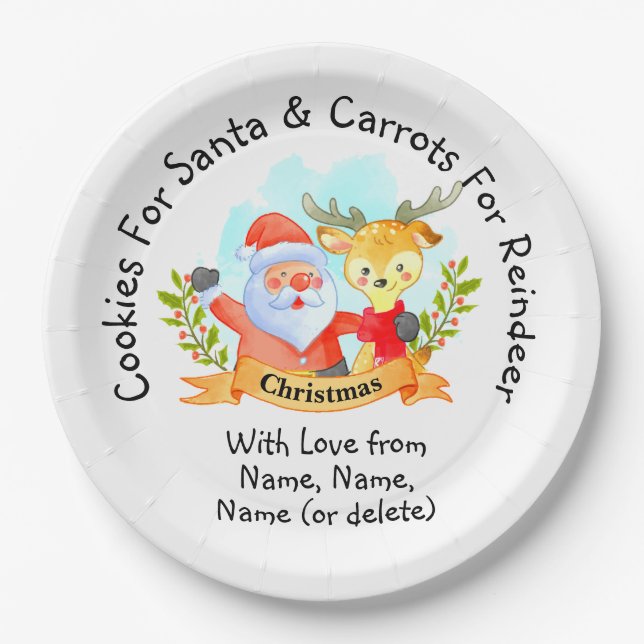 Add Kids Names - Cookies for Santa 9" Paper Plates (Front)