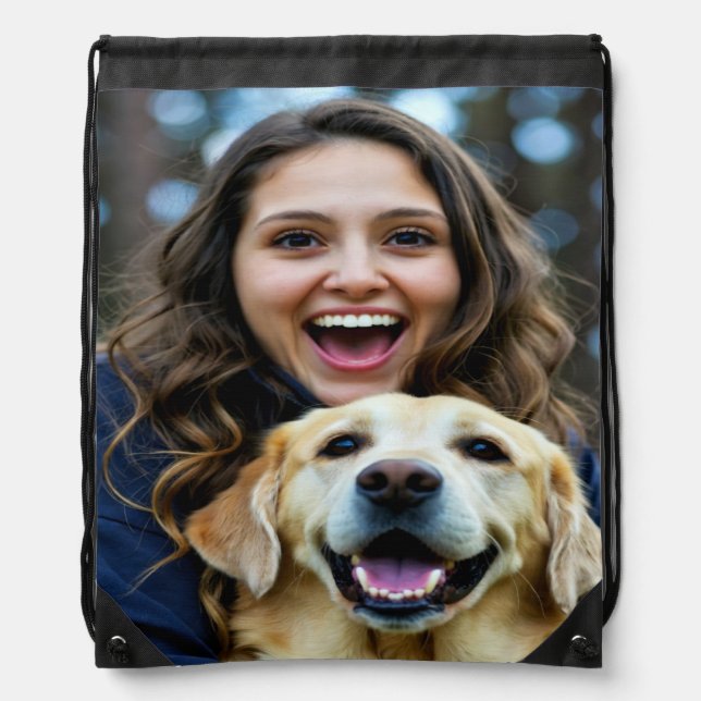 Add Labrador Retriever Photo Personalize Drawstring Bag (Front)