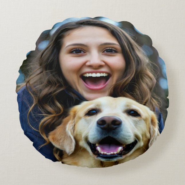 Add Labrador Retriever Photo Personalize Round Pillow (Front)