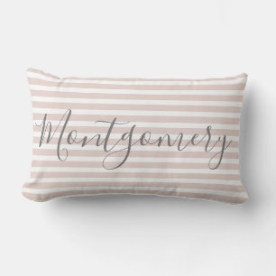 Add Last Name to Pink & White Stripe Decorative Lumbar Pillow