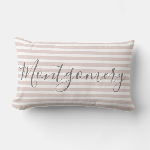 Add Last Name to Pink  White Stripe Decorative Lumbar Pillow