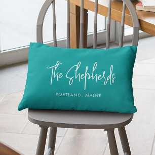 Add Last Name Trendy Modern Script Custom Color Lumbar Pillow