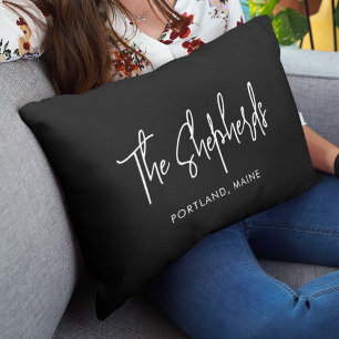 Add Last Name Trendy Modern Script Custom Color Lumbar Pillow