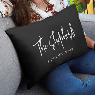 Add Last Name Trendy Modern Script Custom Color Lumbar Pillow
