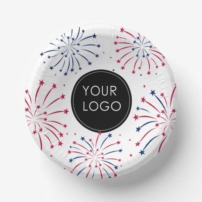 Add Logo 4th of July Business Company Fireworks Paper Bowls (Front)