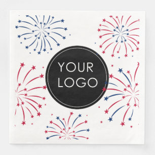 Add Logo 4th of July Business Company Fireworks Paper Dinner Napkins