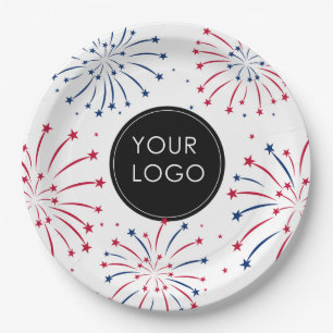 Add Logo 4th of July Business Company Fireworks Paper Plates