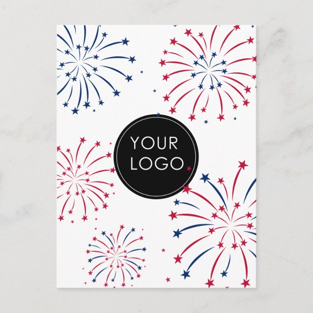 Add Logo 4th of July Business Company Fireworks Postcard (Front)