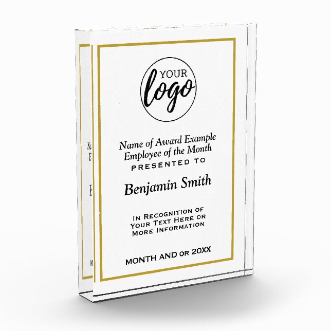 Add Logo and Custom Employee Info - Presentation Acrylic Award (Left)