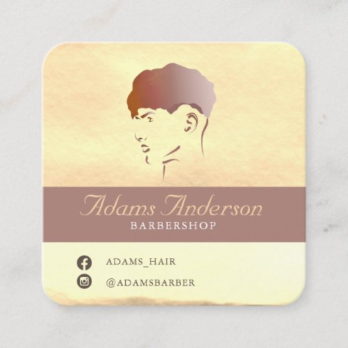 Add Logo and QR Code Gold Watercolor Barbershop Square Business Card