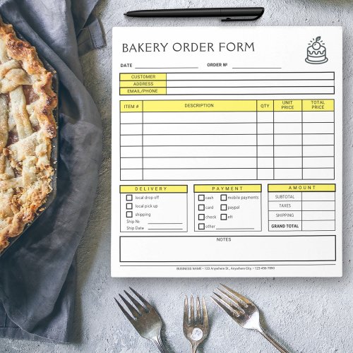 Add Logo Bakery Business Yellow Order Form  Notepad