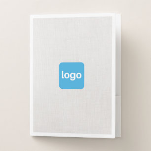 Add Logo Beige Faux Linen Pocket Folder