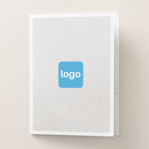 Add Logo Beige Faux Linen Pocket Folder