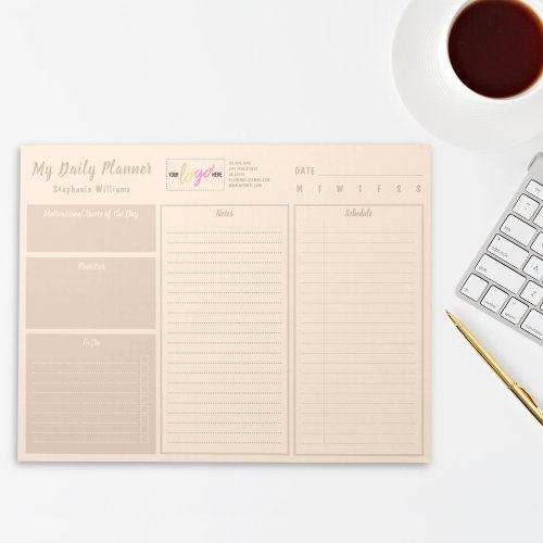 Add Logo Beige Personalized Undated Daily Planner Notepad