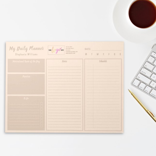 Add Logo Beige Personalized Undated Daily Planner Notepad (Creator Uploaded)