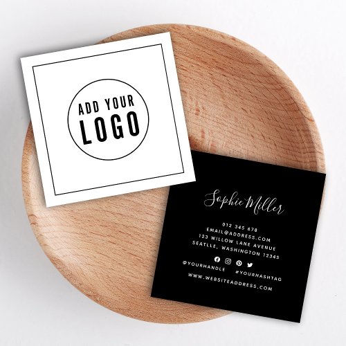 Add Logo Black Border Calligraphy Social Media Square Business Card