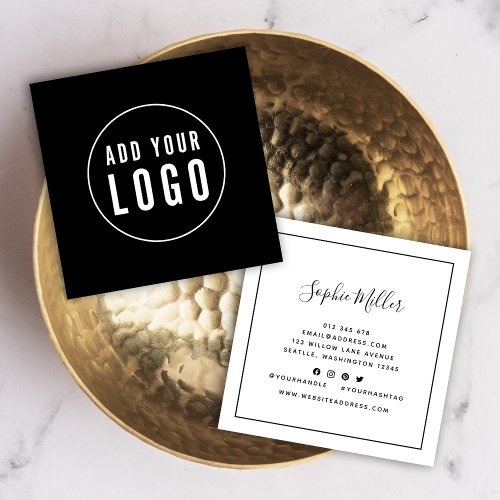 Add Logo Black Border Calligraphy Social Media Square Business Card