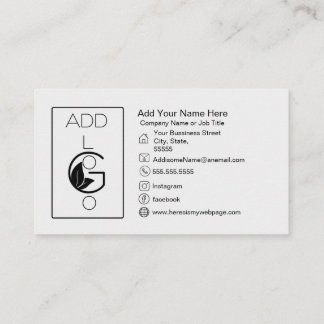 Add Logo Black White Simple Bold Business Card