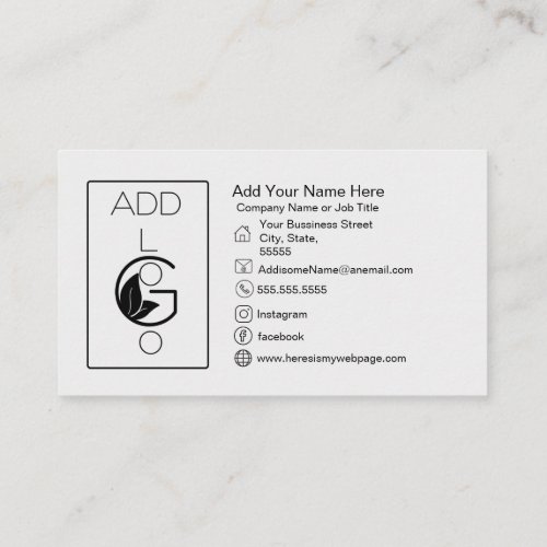Add Logo Black White Simple Bold  Business Card