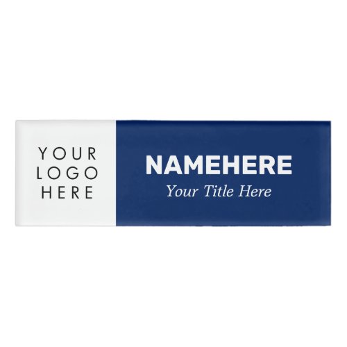 Add Logo Bold Modern Navy Blue Simple Name Tag