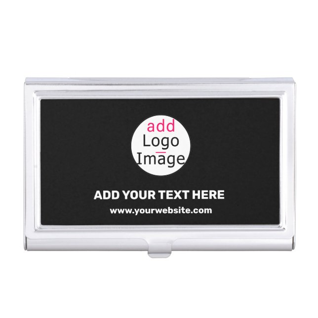 Add Logo Business Chic Customizable Black Minimal  Card Case (Front)
