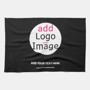 Add Logo Business Chic Customizable Black Minimal Kitchen Towel
