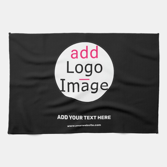 Add Logo Business Chic Customizable Black Minimal Kitchen Towel (Horizontal)