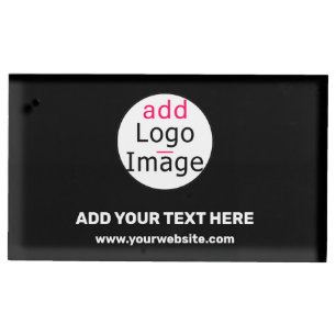 Add Logo Business Chic Customizable Black Minimal Place Card Holder