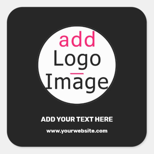 Add Logo Business Chic Customizable Black Minimal Square Sticker