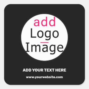 Add Logo Business Chic Customizable Black Minimal Square Sticker