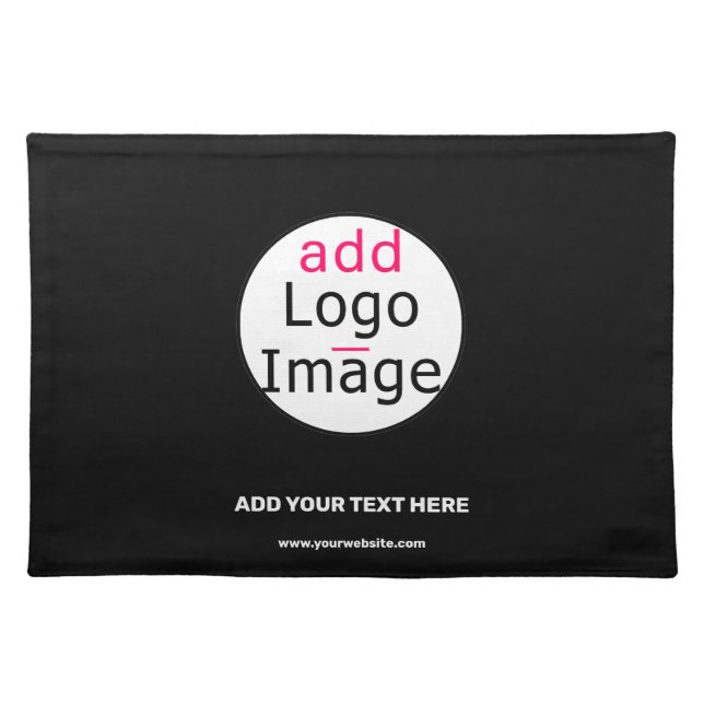 Add Logo Business Chic Customizable Brand Black   Cloth Placemat (Front)